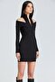1875 Black Off-the-Shoulder Dress with Zipper on the Front - 4