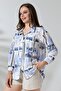 Forshe Women's Wide Placket Half Sleeve Shirt Blue - 6