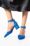 Women's Blue Suede Shoes Evening Dress Stiletto Chunky Heel Wedding Dress Shoes 5.5cm - 7