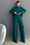 Women's Stand Collar Knitwear Fabric Long Sleeve Green Sweater And High Waist Green Pants Set 1070 - 5