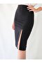 Women's Deep Slit Midi Size Woven Black Skirt - 4