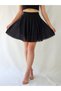 Women's Black Velvet Striped Shorts Tulle Bell-Sleeve Skirt - 7