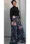 Smoked patterned elastic waist wide leg steel knitted pants skirt - 5