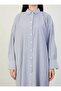 Navy Blue Striped Oversize Cotton Poplin Tunic Shirt - Benin - 3
