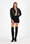 Women's Double Breasted Collar Crop Leather Jacket - 3