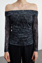 Anthracite Printed Tulle Boat Neck Fitted/Flex Knit Blouse Twoaw25Bz00119 - 4