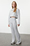 Gri Melanj Wide Leg/İspanyol Paça Yüksek Bel İnterlok Esnek Örme Pantolon TWOAW25PL00006 - 3