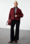 Bordo Oversize Yünlü Kısa Ceket Kaban TWOAW25KB00047 - 4