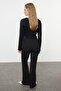 Siyah Wide Leg/İspanyol Paça Yüksek Bel İnterlok Esnek Örme Pantolon TWOAW25PL00006 - 6