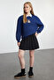 Lacivert Regular/Normal Kalıp Nakışlı Kalın Örme Sweatshirt TWOAW25SW00050 - 2