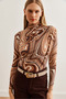Women's Coffee Cream Drape Detailed Flowy Stylish Blouse Blz- 19002712