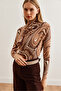 Women's Coffee Cream Drape Detailed Flowy Stylish Blouse Blz- 19002712 - 5