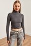 Women's Smoked Half Fisherman Slim Ribbed Finger Detailed Ottoman Blouse Blz- 19002709 - 2