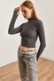 Women's Smoked Half Fisherman Slim Ribbed Finger Detailed Ottoman Blouse Blz- 19002709 - 3