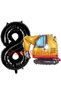 8 Year Old Birthday Construction Scoop Truck Balloon Set - Concept and Black Number Balloon