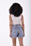 Double Layered Regular Waisted with Pockets and Unlined Mom Fit Women's Jeans Shorts Snow Wash Blue Denim - 4
