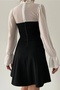 Women's Atlas Fabric Stylish Collar Detailed Tulle Design Black Mini Dress 214 - 3