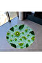 Green Tones Leaf and Kiwi Patterned Round Woven Base Modern Decorative Carpet 6018
