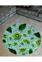 Green Tones Leaf and Kiwi Patterned Round Woven Base Modern Decorative Carpet 6018 - 2