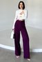 Purple High Waist Pleated Women's Palazzo Trousers - Wide Leg - 2