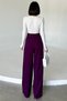 Purple High Waist Pleated Women's Palazzo Trousers - Wide Leg - 7