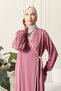Women's Sleeve Detail Double Breasted Neckline Ribbed Side Tie Prayer Dress - 6