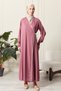 Women's Sleeve Detail Double Breasted Neckline Ribbed Side Tie Prayer Dress - 3
