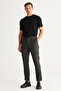 Men's Black Slim Fit Slim Fit Side Pocket Tweet Patterned Classic Fabric Trousers with Elastic Waist