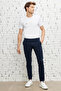 Men's Navy Blue Slim Fit Slim Fit Side Pocket Cotton Flexible Dobby Trousers - 2