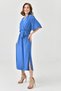 Indigo Blue Aerobin Fabric Elastic Waist Belt Detailed Bat Sleeve 130 cm Midi Double Breasted Collar Dress 097 - 7