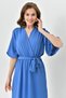 Indigo Blue Aerobin Fabric Elastic Waist Belt Detailed Bat Sleeve 130 cm Midi Double Breasted Collar Dress 097 - 3