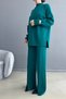 Women's Stand Collar Knitwear Fabric Long Sleeve Green Sweater And High Waist Green Pants Set 1070 - 8
