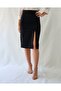 Women's Deep Slit Midi Size Woven Black Skirt