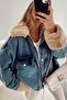 Brown Sheepskin Short Denim Coat - 3