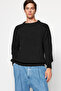 Siyah Oversize Couple/Çift Bisiklet Yaka Düz Triko Kazak TMNAW23KZ00189 - 3