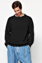 Siyah Oversize Couple/Çift Bisiklet Yaka Düz Triko Kazak TMNAW23KZ00189 - 5