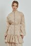 Beige Floral Tulle Patterned Dress - 2