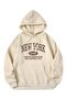 Unisex Beige Ny Queens Printed 3 Thread Hooded Hoodie Sweatshirt