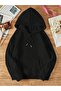 Unisex Black Square Floral Printed 3 Thread Hooded Hoodie Sweatshirt - 2