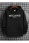 Unisex Black Milano Printed 3 Thread Hooded Hoodie Sweatshirt