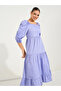 Square Neck Tiered Midi Dress with Puff Sleeves - 5
