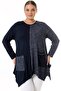 Round Neck Double Color Block Stone Embroidery Detailed Pocketed Long Sleeve Asymmetrical Cut Tunic Blouse - 6
