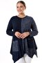 Round Neck Double Color Block Stone Embroidery Detailed Pocketed Long Sleeve Asymmetrical Cut Tunic Blouse - 2