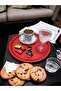 Single 22 Cm Red Metal Round Tea, Coffee, Cake Tray Presentation Tray