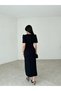 Bow Detailed Padded Slit V-Neck Draped Long Dress - 2