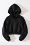 Black Crop Cardigan - Streetwear, Zippered, Long Sleeve - 2
