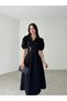 Double-Breasted Neck Stone Detail Draped Midi Dress