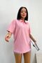 Candy Pink Sports Polo Collar Buttoned Cotton Casual Short Sleeve Regular Fit T-shirt