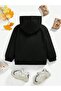 Girls-Boys Black Swipe up Front Printed Hooded Sweatshirt - 2