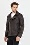 Men's Brown New Season Cross Zipper Leather Jacket Coat